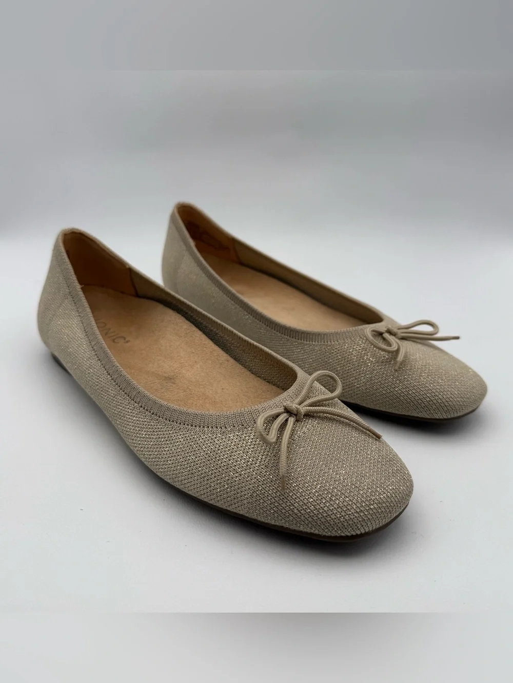 Vionic Klara Knit Ballet Flat Neutral Comfortable Ortho Gold Bow Shimmer 7.5 Y2K